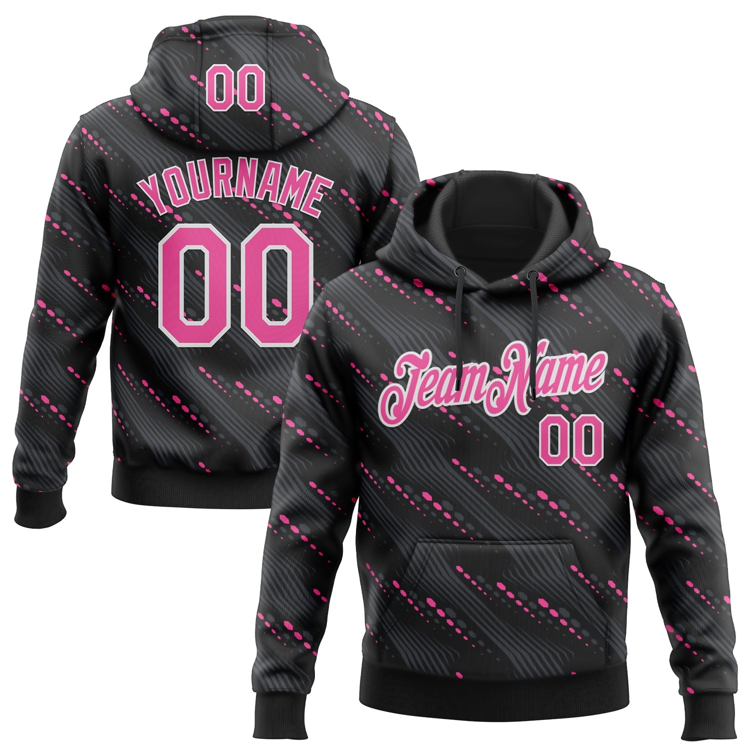 Custom Stitched Black Pink-White Slant Lines Sports Pullover Sweatshirt Hoodie - Main View