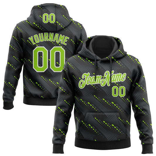 Custom Stitched Black Neon Green-White Slant Lines Sports Pullover Sweatshirt Hoodie - Main View