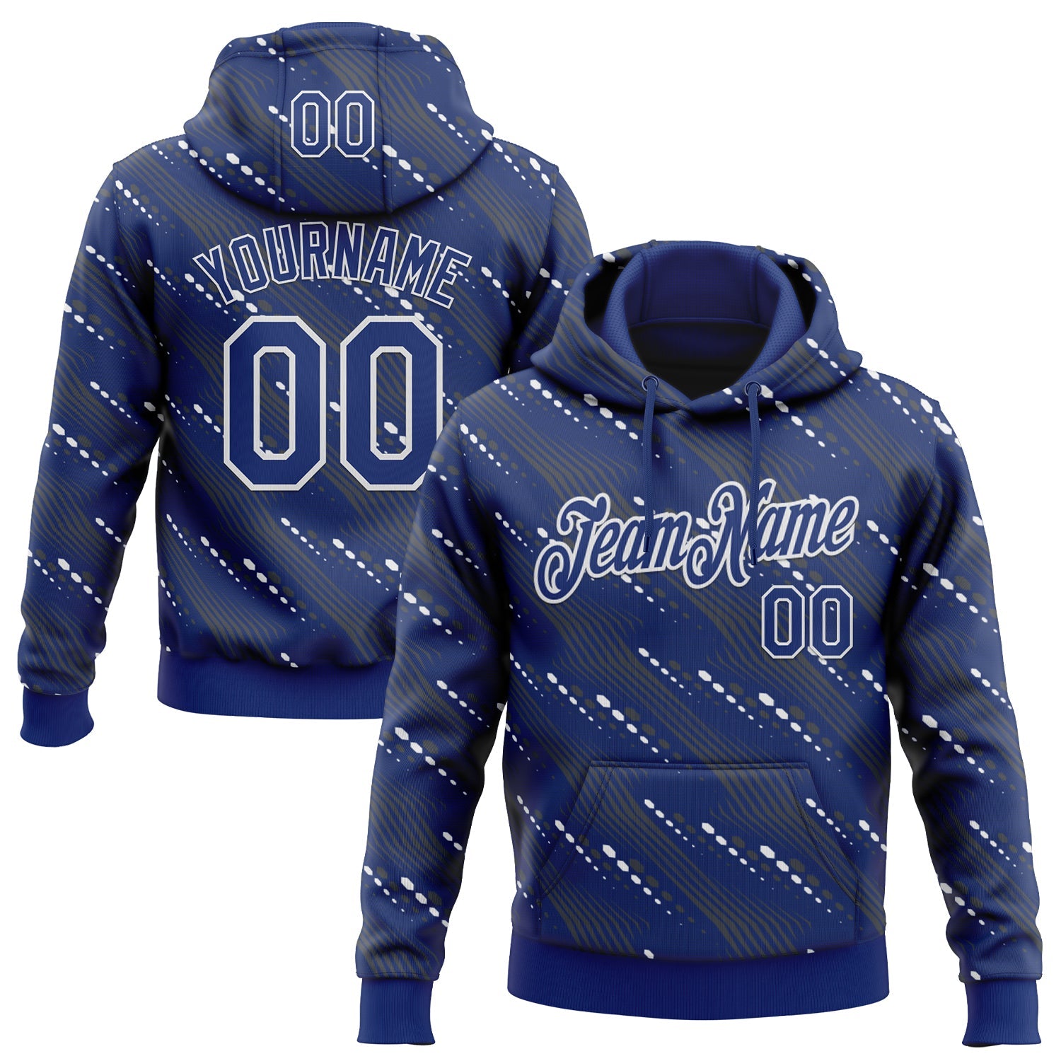Custom Stitched Royal White Slant Lines Sports Pullover Sweatshirt Hoodie - Main View