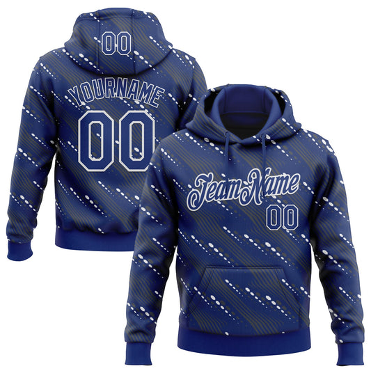 Custom Stitched Royal White Slant Lines Sports Pullover Sweatshirt Hoodie - Main View