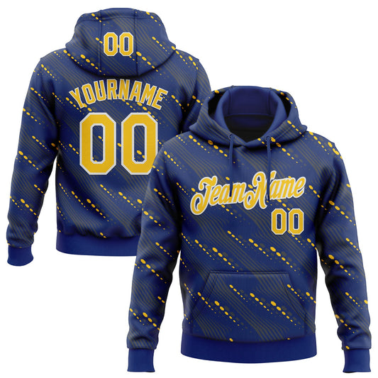 Custom Stitched Royal Yellow-White Slant Lines Sports Pullover Sweatshirt Hoodie - Main View