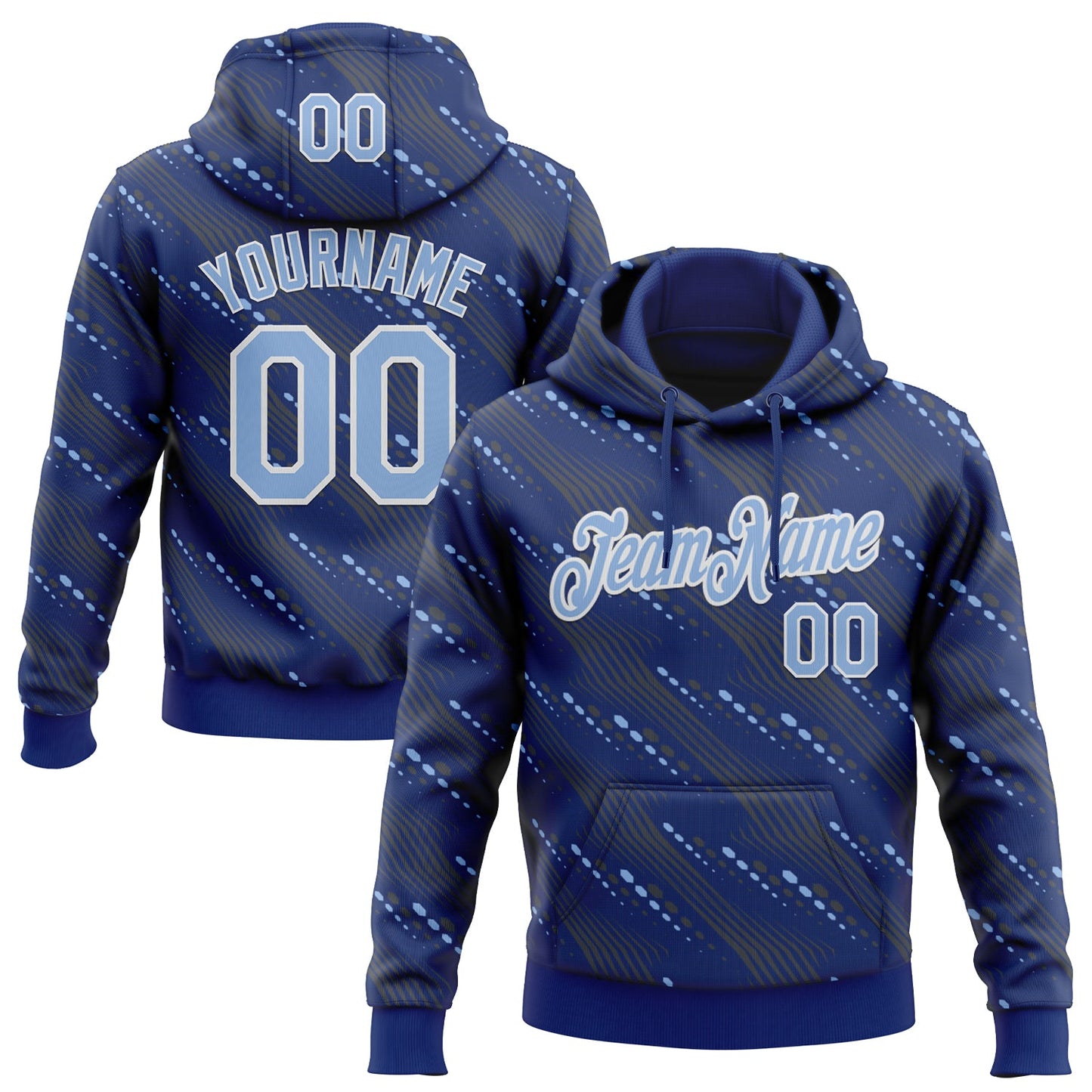 Custom Stitched Royal Light Blue-White Slant Lines Sports Pullover Sweatshirt Hoodie - Main View