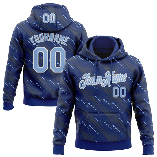 Custom Stitched Royal Light Blue-White Slant Lines Sports Pullover Sweatshirt Hoodie - Main View