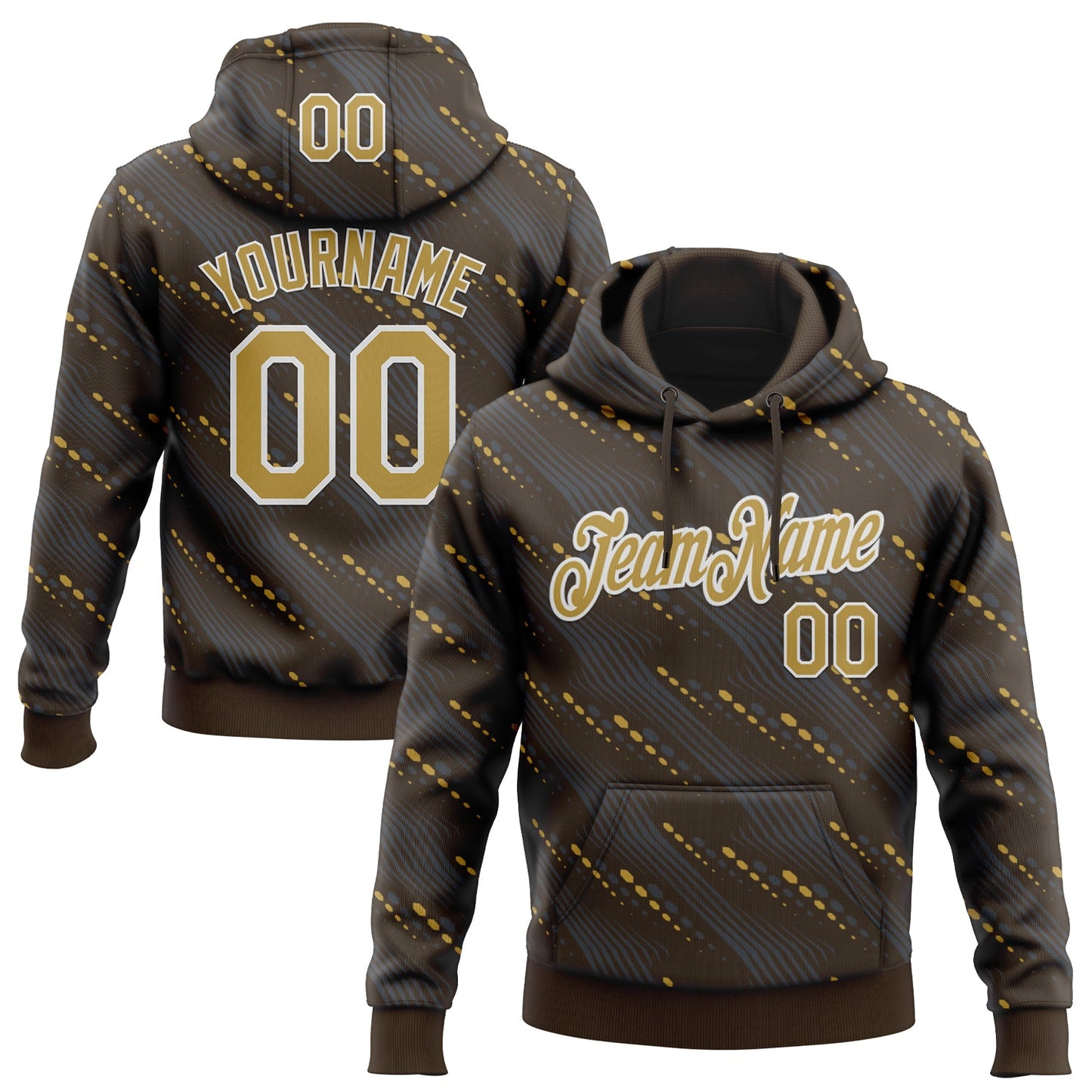Custom Stitched Brown Old Gold-White Slant Lines Sports Pullover Sweatshirt Hoodie - Main View