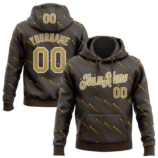 Custom Stitched Brown Old Gold-White Slant Lines Sports Pullover Sweatshirt Hoodie - Main View