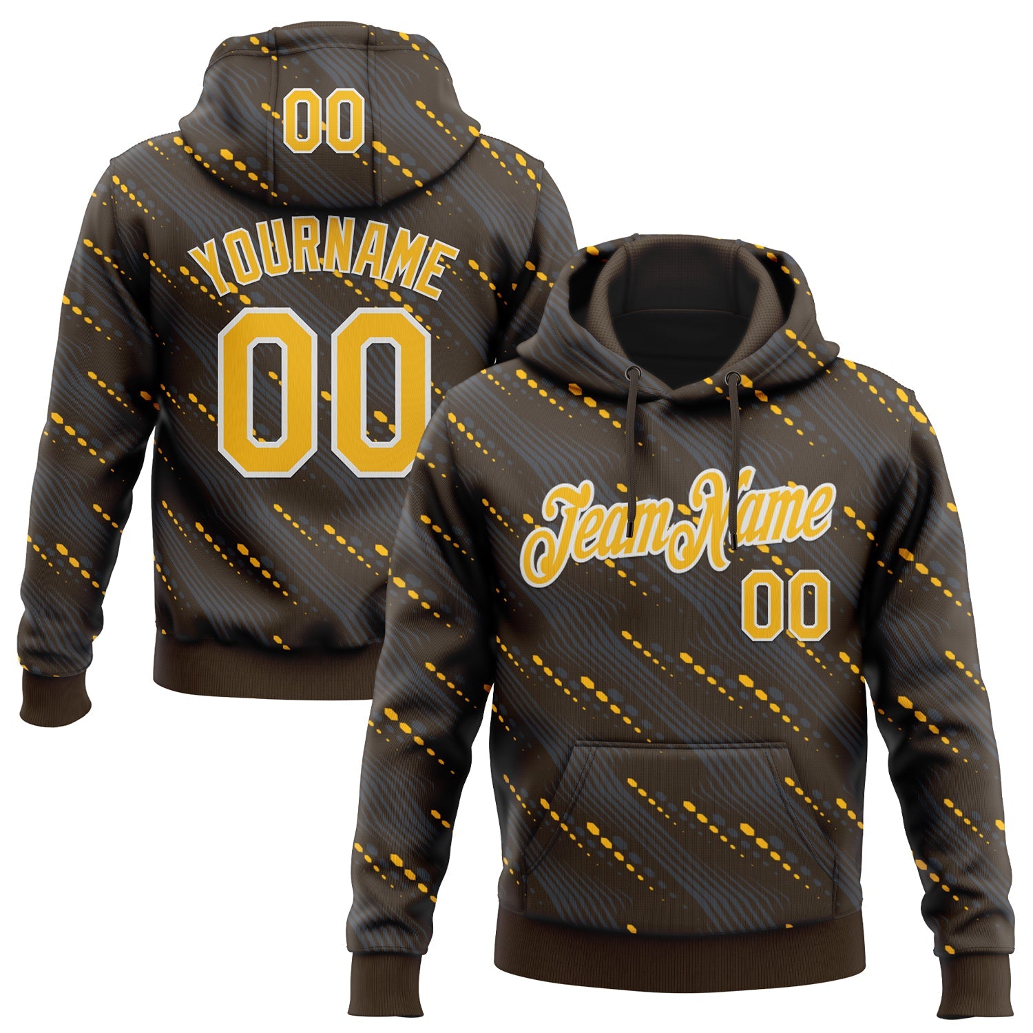 Custom Stitched Brown Gold-White Slant Lines Sports Pullover Sweatshirt Hoodie - Main View