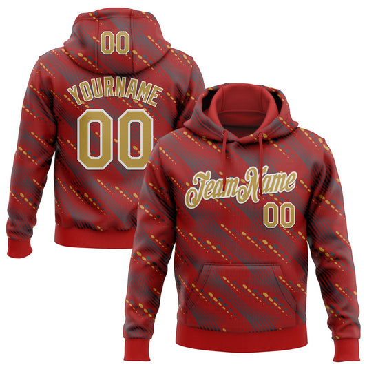 Custom Stitched Red Old Gold-White Slant Lines Sports Pullover Sweatshirt Hoodie - Main View
