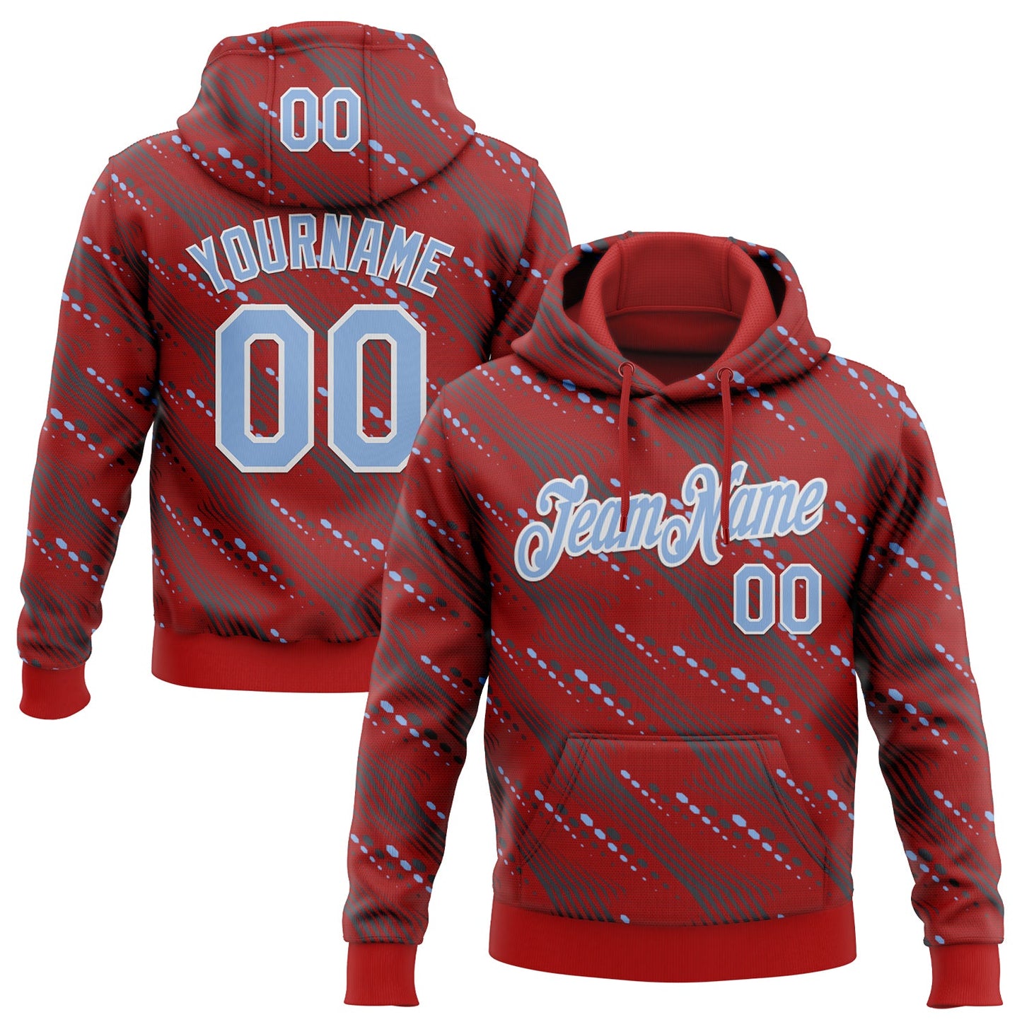 Custom Stitched Red Light Blue-White Slant Lines Sports Pullover Sweatshirt Hoodie - Main View