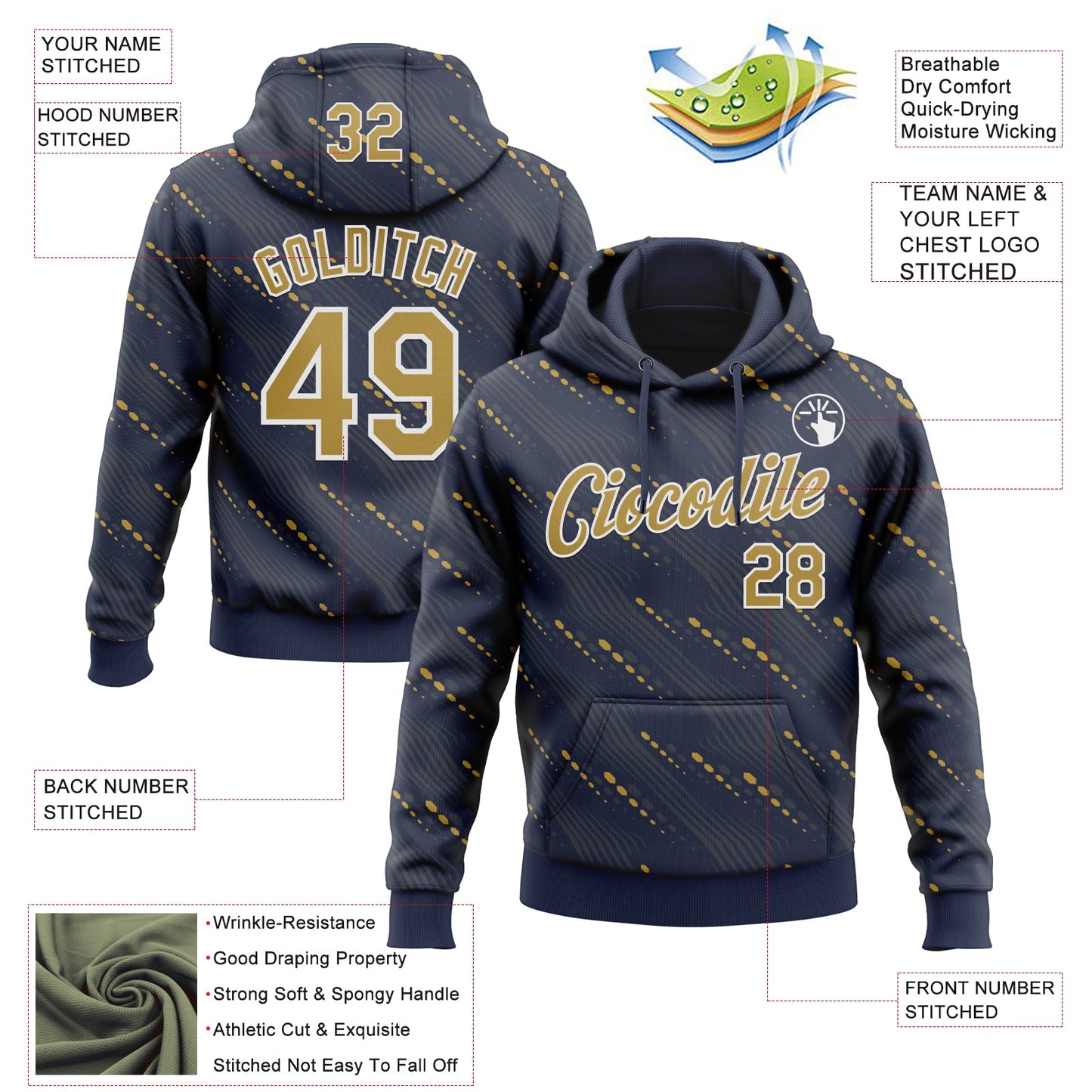 Custom Stitched Navy Old Gold-White Slant Lines Sports Pullover Sweatshirt Hoodie view 4