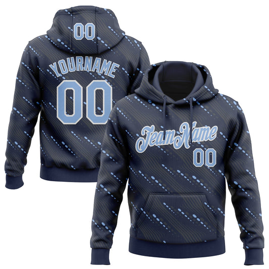 Custom Stitched Navy Light Blue-White Slant Lines Sports Pullover Sweatshirt Hoodie - Main View