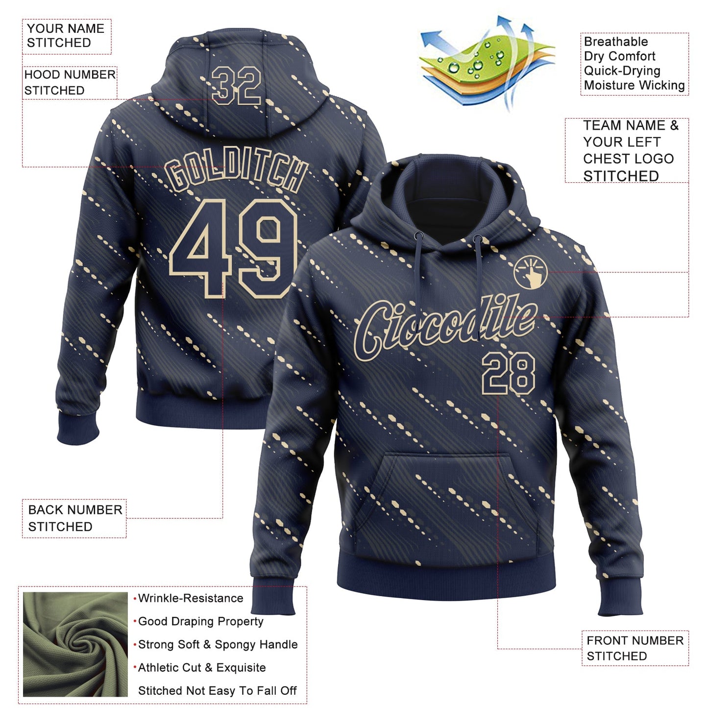 Custom Stitched Navy Cream Slant Lines Sports Pullover Sweatshirt Hoodie view 4