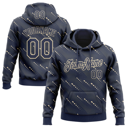 Custom Stitched Navy Cream Slant Lines Sports Pullover Sweatshirt Hoodie - Main View