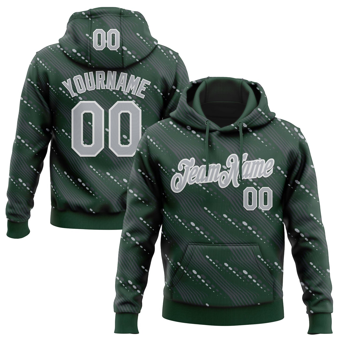 Custom Stitched Green Gray-White Slant Lines Sports Pullover Sweatshirt Hoodie - Main View