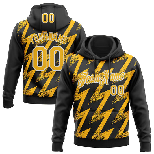 Custom Stitched Black Gold-White Zigzag Shape Sports Pullover Sweatshirt Hoodie - Main View