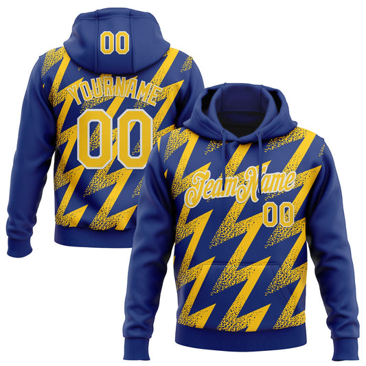 Custom Stitched Royal Yellow-White Zigzag Shape Sports Pullover Sweatshirt Hoodie - Main View