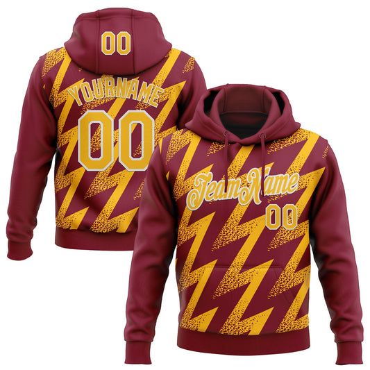 Custom Stitched Crimson Gold-White Zigzag Shape Sports Pullover Sweatshirt Hoodie - Main View