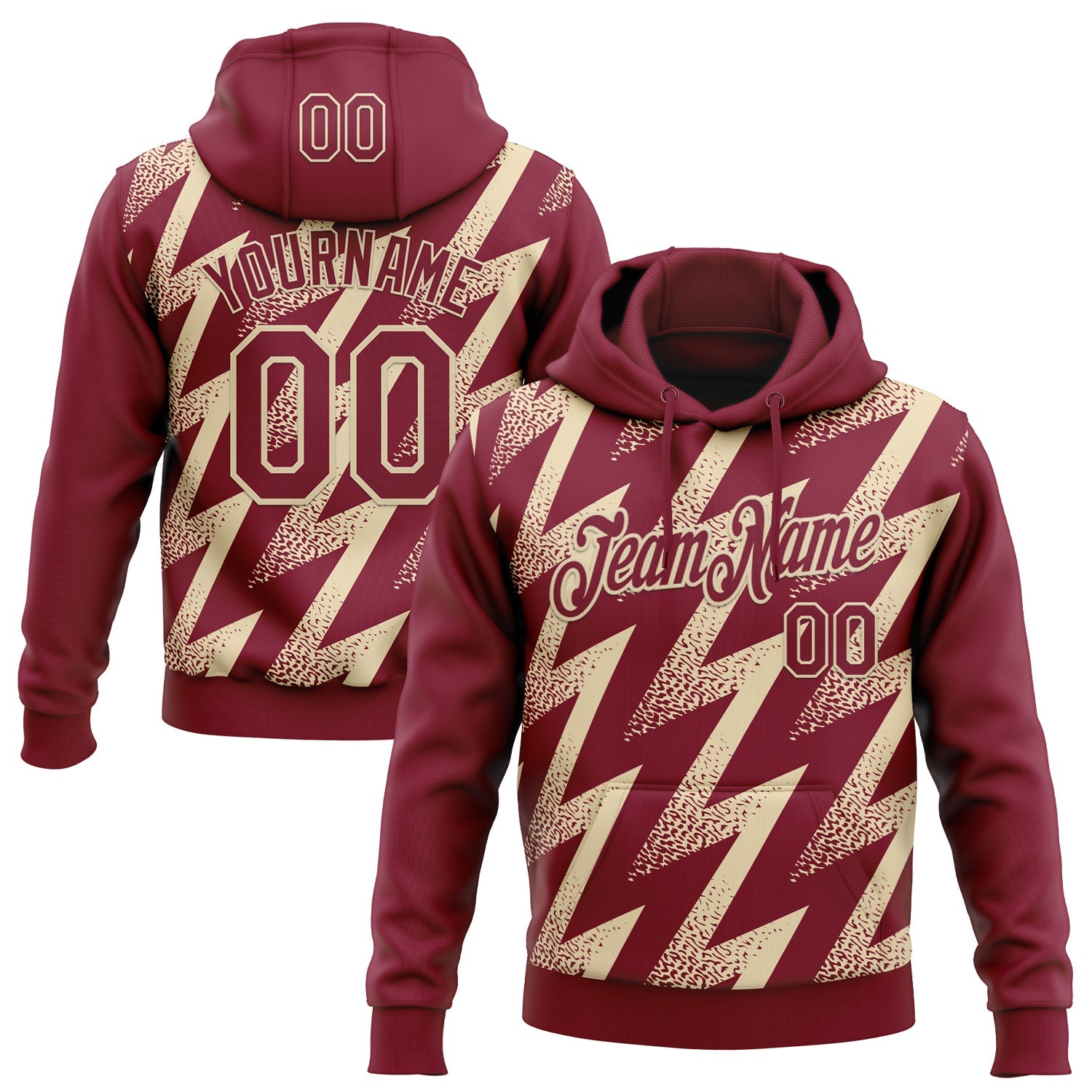 Custom Stitched Crimson Cream Zigzag Shape Sports Pullover Sweatshirt Hoodie - Main View