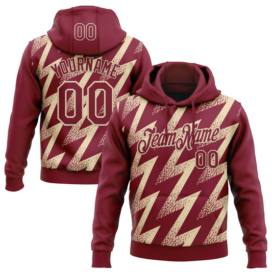 Custom Stitched Crimson Cream Zigzag Shape Sports Pullover Sweatshirt Hoodie - Main View