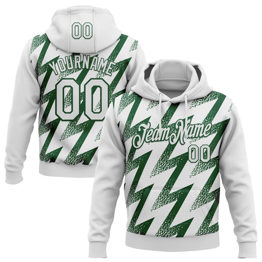 Custom Stitched White Green Zigzag Shape Sports Pullover Sweatshirt Hoodie - Main View
