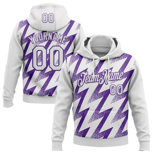 Custom Stitched White Purple Zigzag Shape Sports Pullover Sweatshirt Hoodie - Main View