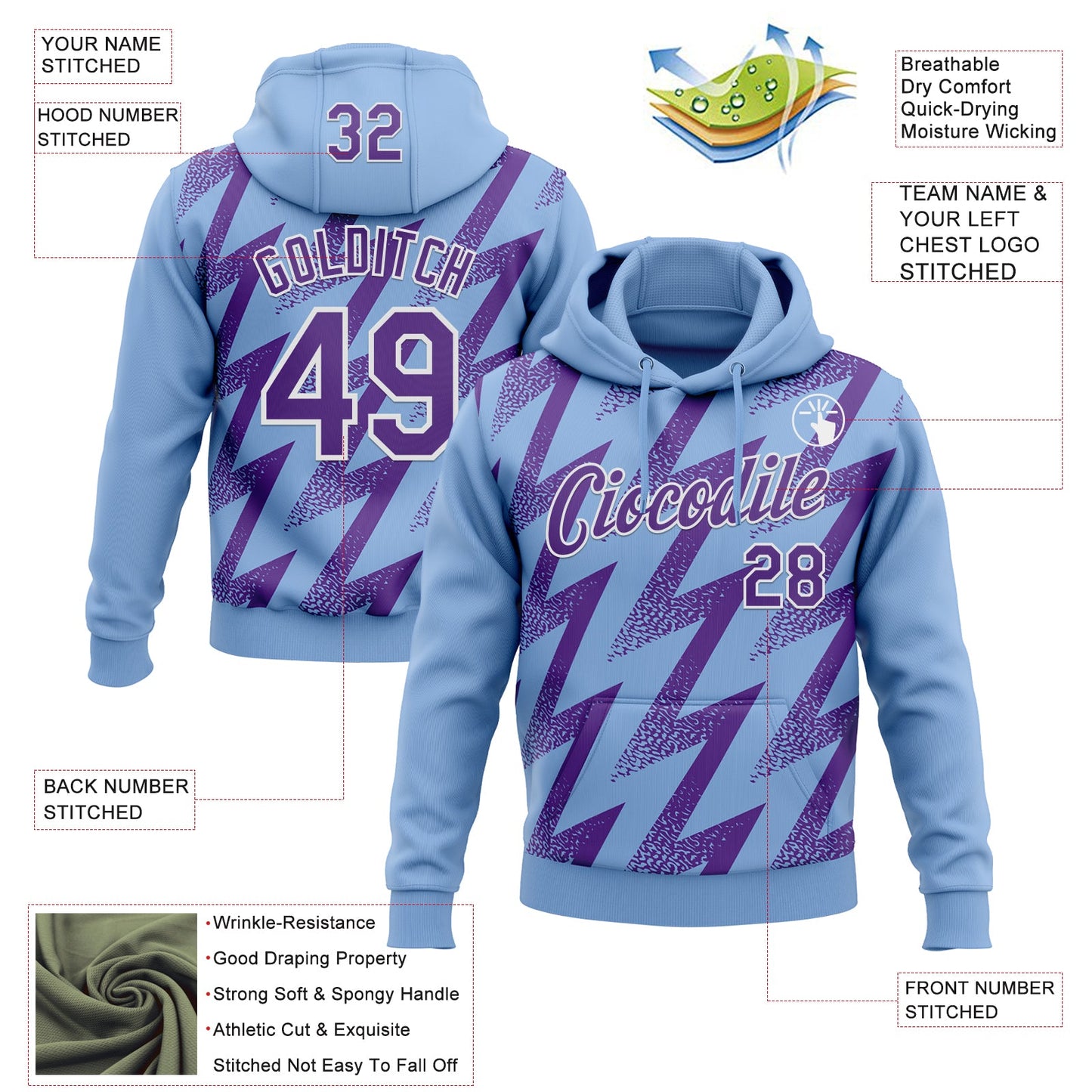 Custom Stitched Light Blue Purple-White Zigzag Shape Sports Pullover Sweatshirt Hoodie view 4