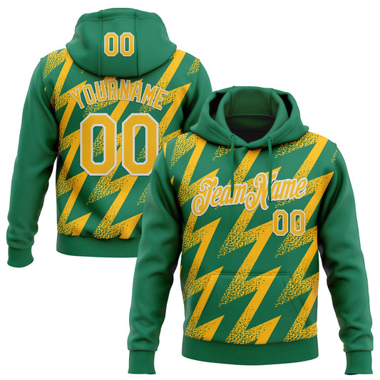 Custom Stitched Kelly Green Gold-White Zigzag Shape Sports Pullover Sweatshirt Hoodie - Main View