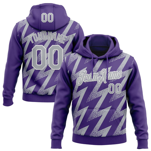Custom Stitched Purple Gray-White Zigzag Shape Sports Pullover Sweatshirt Hoodie - Main View