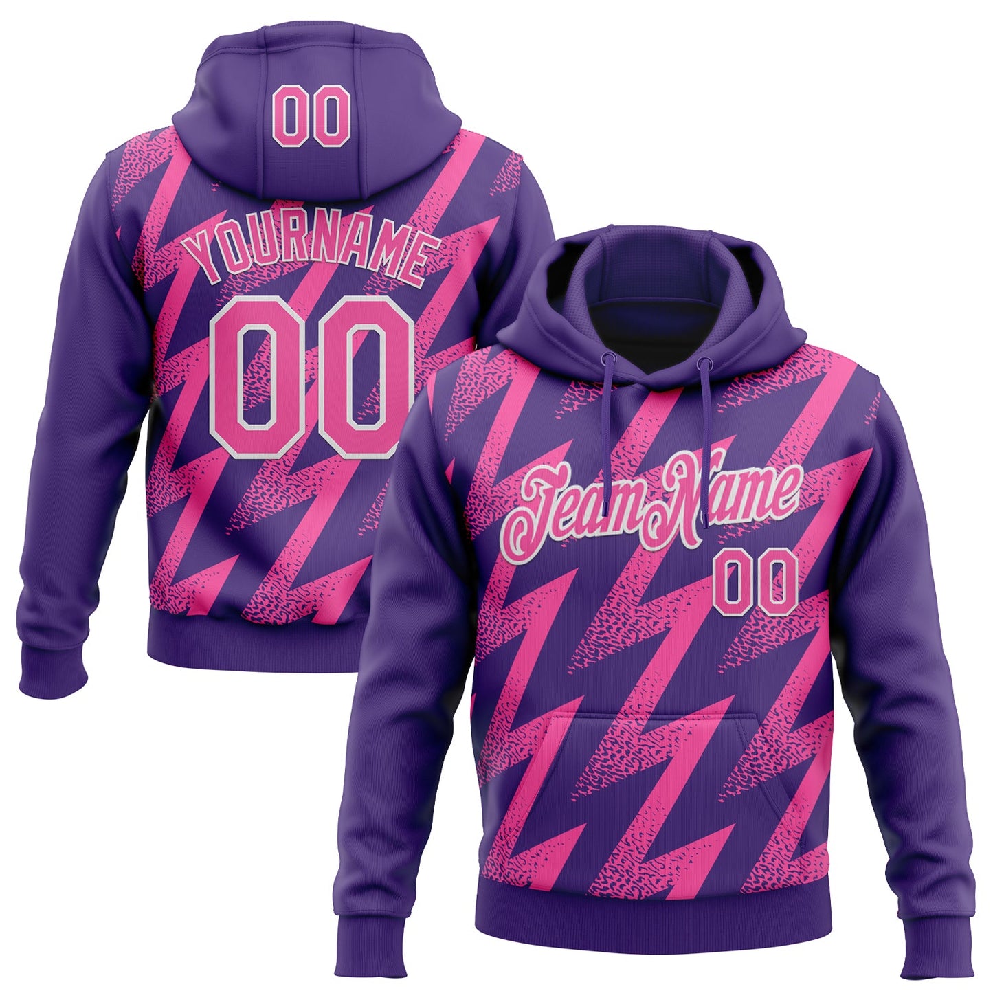 Custom Stitched Purple Pink-White Zigzag Shape Sports Pullover Sweatshirt Hoodie - Main View