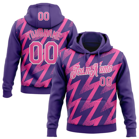 Custom Stitched Purple Pink-White Zigzag Shape Sports Pullover Sweatshirt Hoodie - Main View