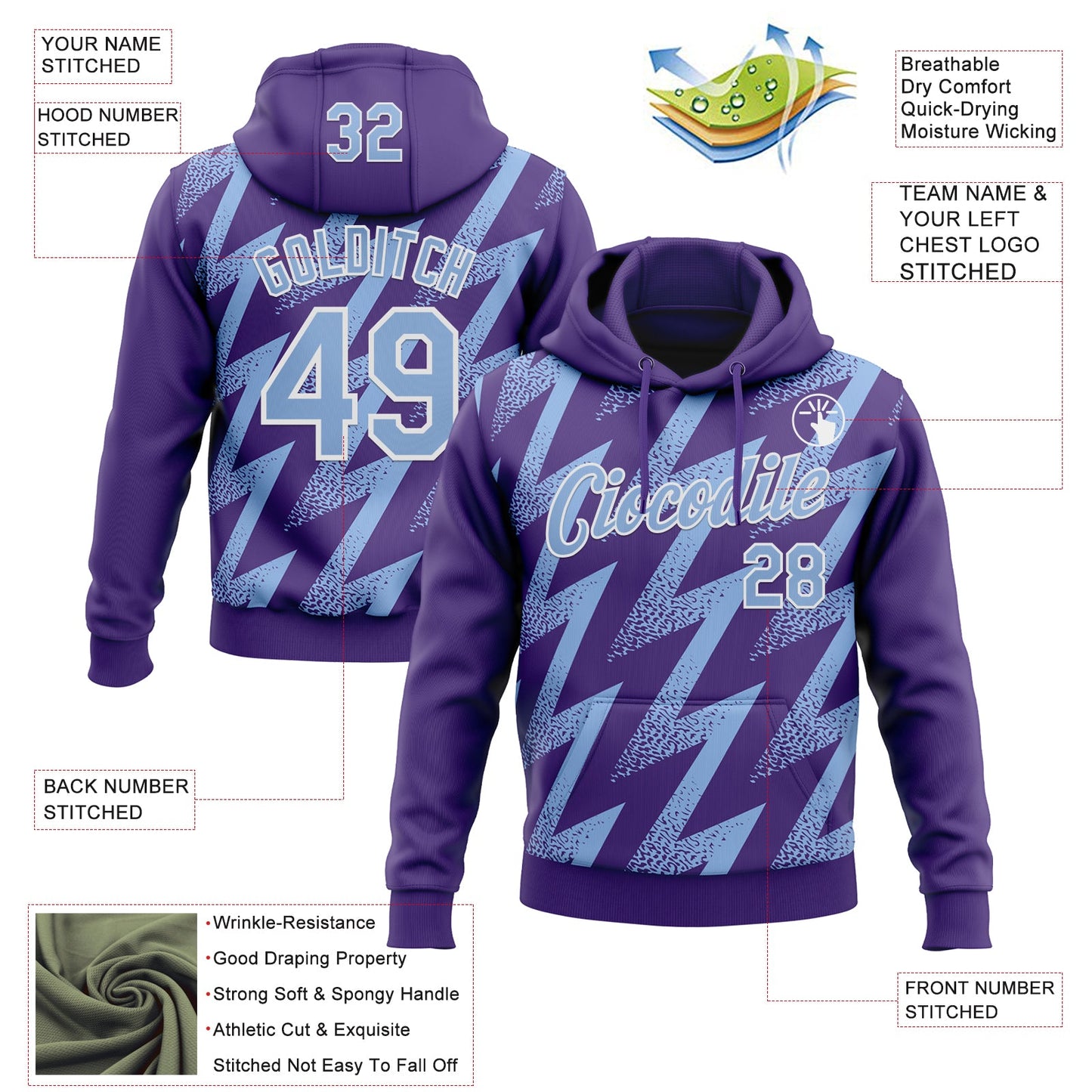 Custom Stitched Purple Light Blue-White Zigzag Shape Sports Pullover Sweatshirt Hoodie view 4