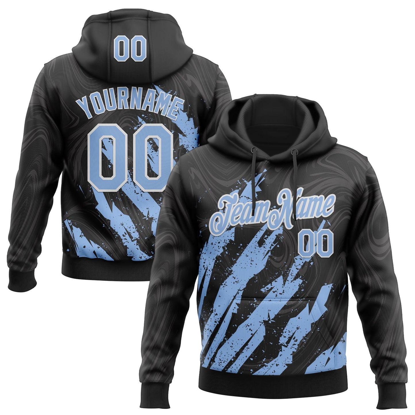 Custom Stitched Black Light Blue-White Splash Sports Pullover Sweatshirt Hoodie - Main View