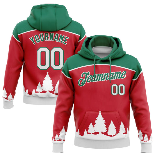 Custom Stitched Red White-Kelly Green 3D Christmas Trees Sports Pullover Sweatshirt Hoodie - Main View