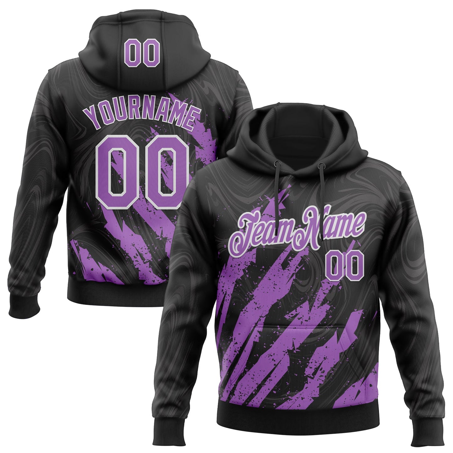 Custom Stitched Black Medium Purple-White Splash Sports Pullover Sweatshirt Hoodie - Main View