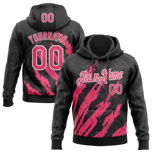 Custom Stitched Black Neon Pink-White Splash Sports Pullover Sweatshirt Hoodie - Main View