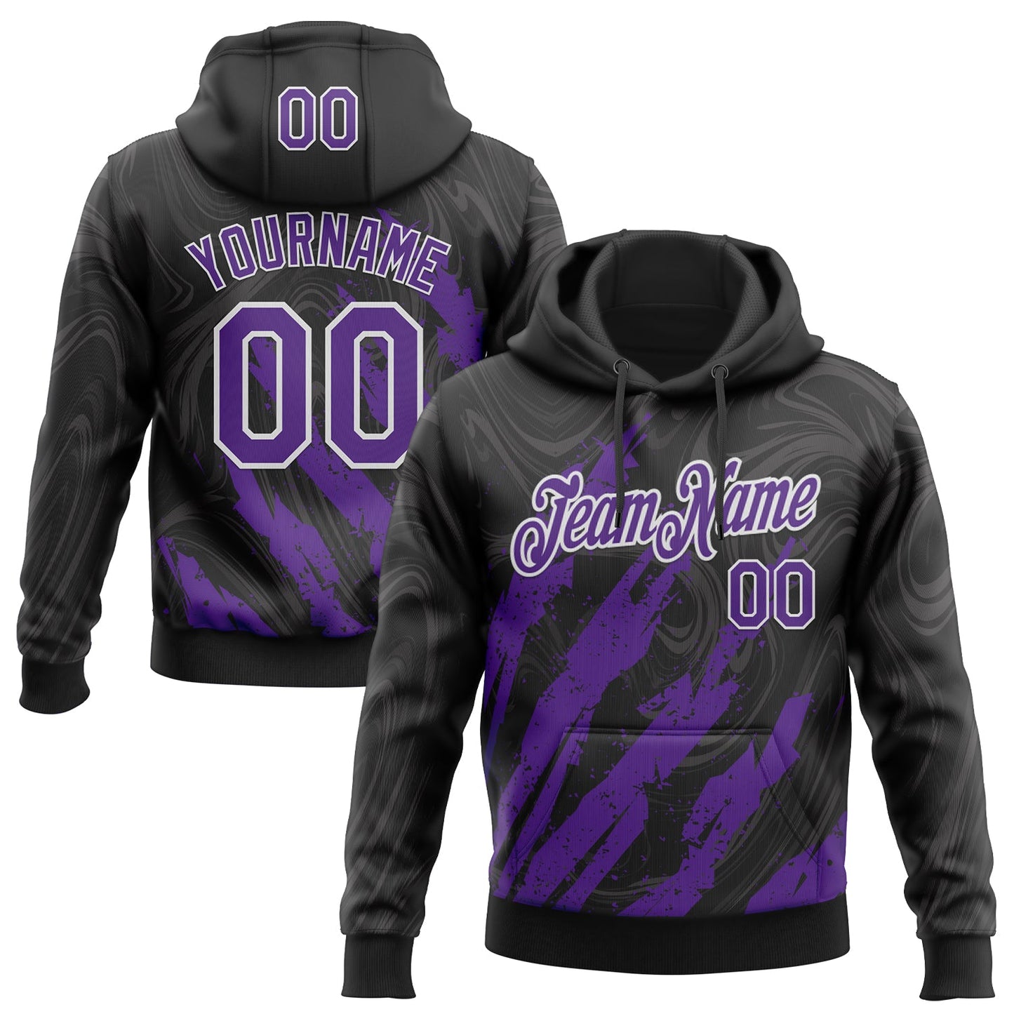 Custom Stitched Black Purple-White Splash Sports Pullover Sweatshirt Hoodie - Main View