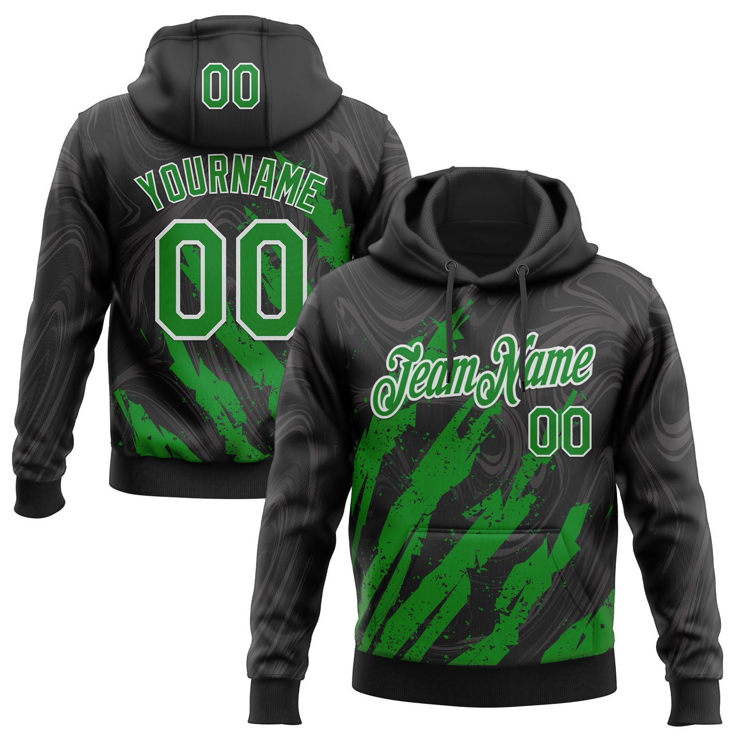 Custom Stitched Black Grass Green-White Splash Sports Pullover Sweatshirt Hoodie - Main View