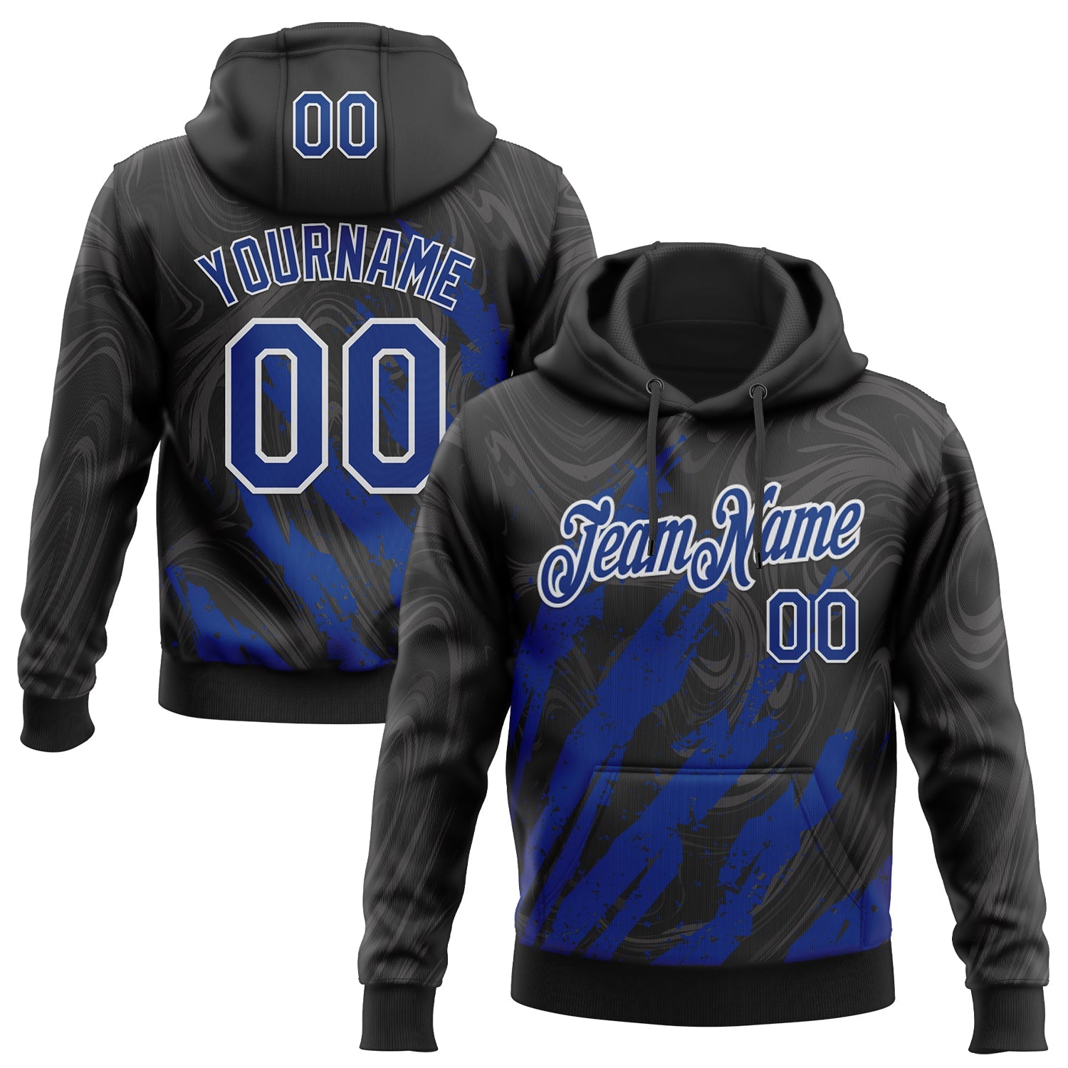 Custom Stitched Black Royal-White Splash Sports Pullover Sweatshirt Hoodie - Main View