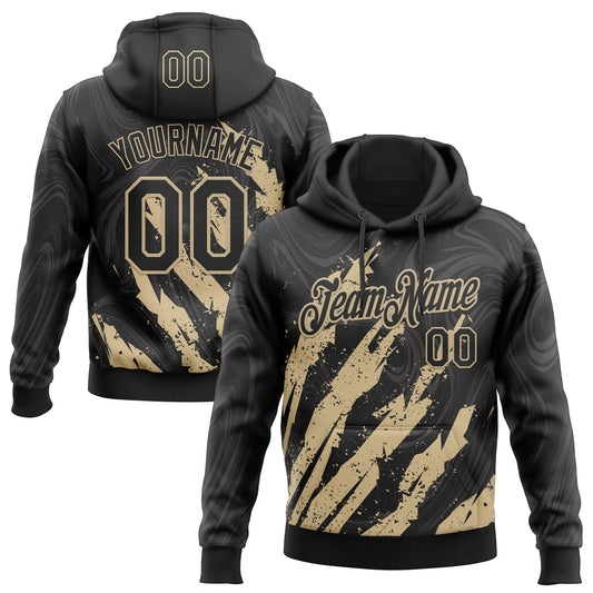 Custom Stitched Black Vegas Gold Splash Sports Pullover Sweatshirt Hoodie - Main View