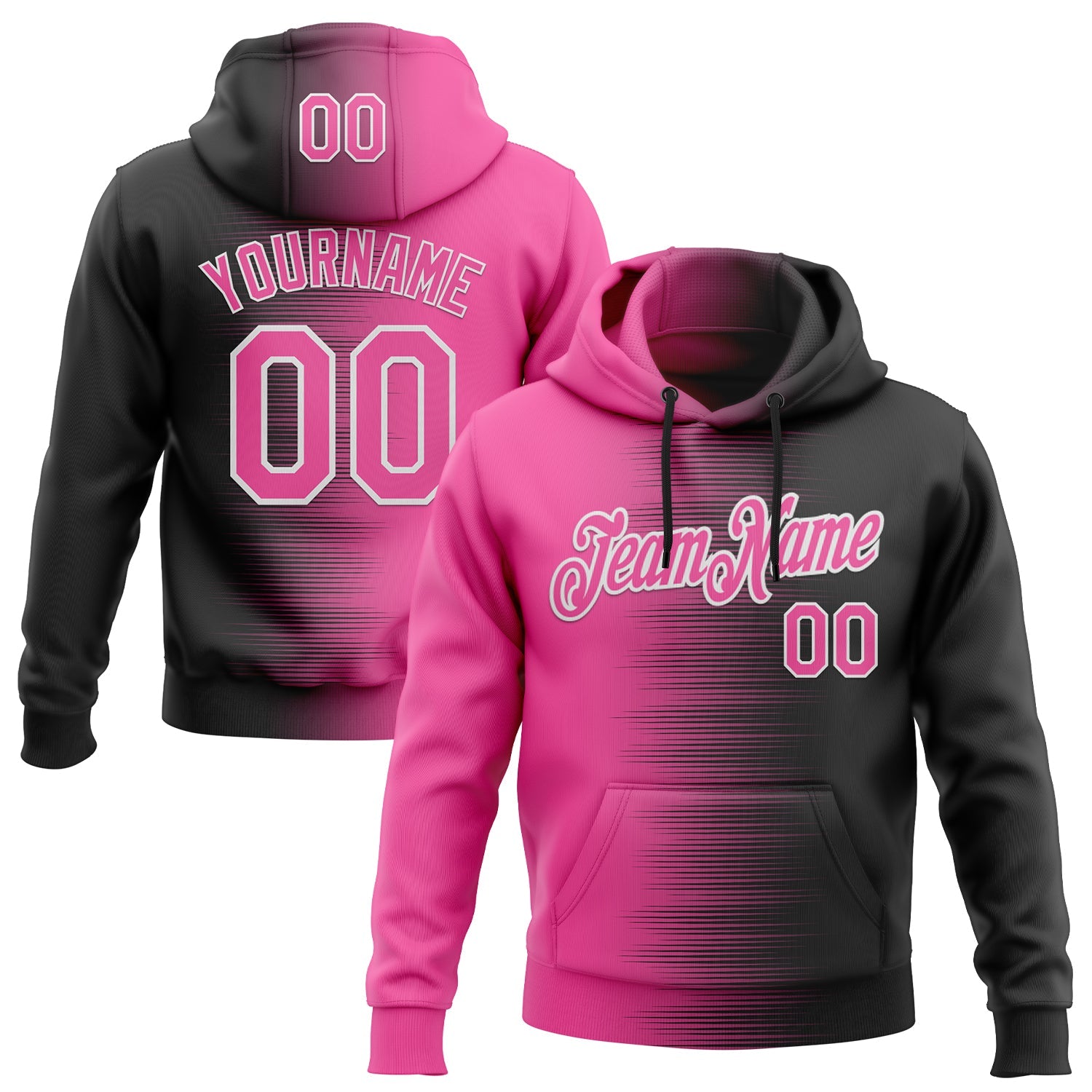Custom Stitched Black Pink-White Gradient Line Sports Pullover Sweatshirt Hoodie - Main View