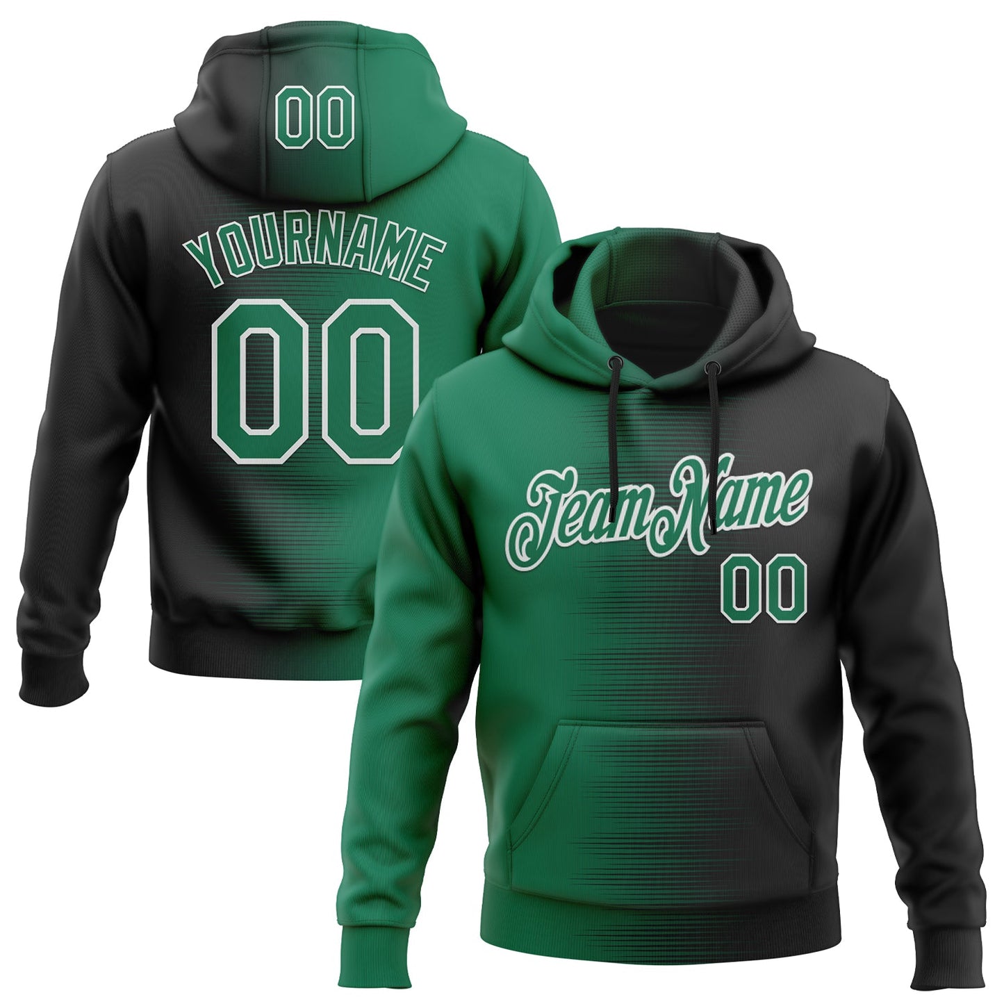 Custom Stitched Black Kelly Green-White Gradient Line Sports Pullover Sweatshirt Hoodie - Main View
