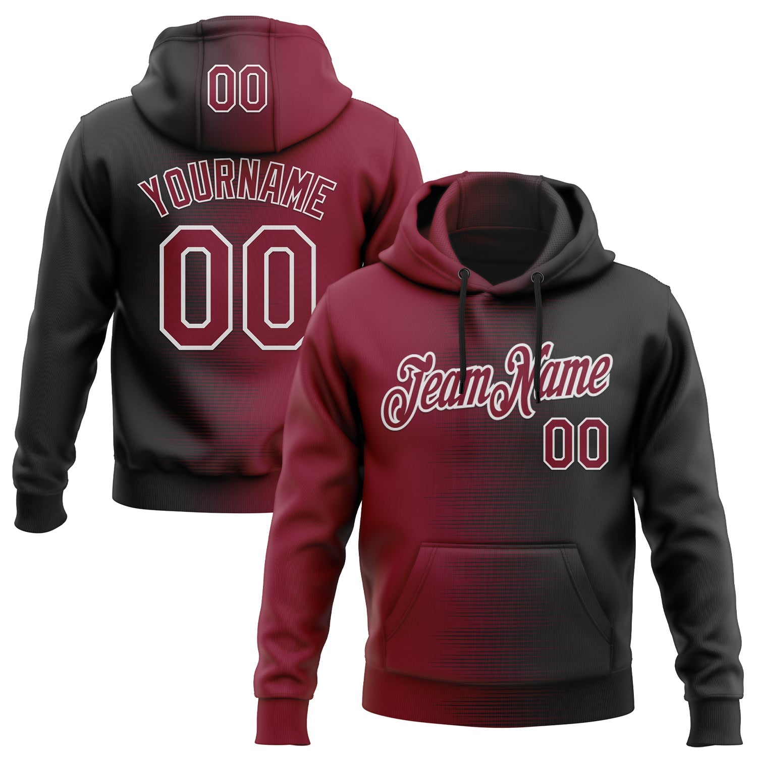 Custom Stitched Black Crimson-White Gradient Line Sports Pullover Sweatshirt Hoodie - Main View