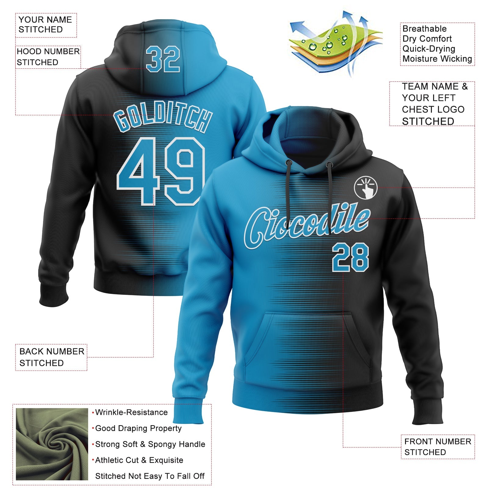 Custom Stitched Black Panther Blue-White Gradient Line Sports Pullover Sweatshirt Hoodie view 4
