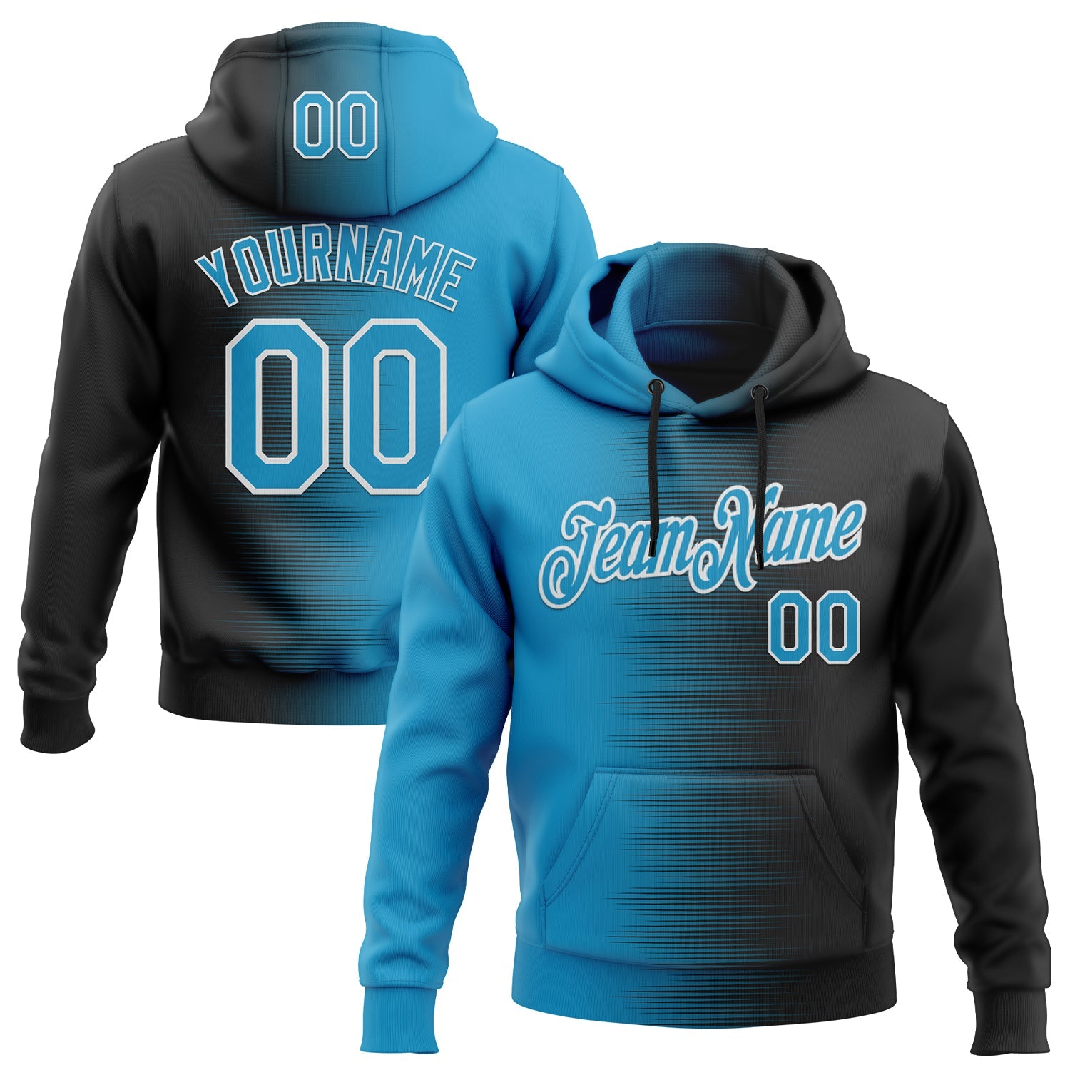 Custom Stitched Black Panther Blue-White Gradient Line Sports Pullover Sweatshirt Hoodie - Main View