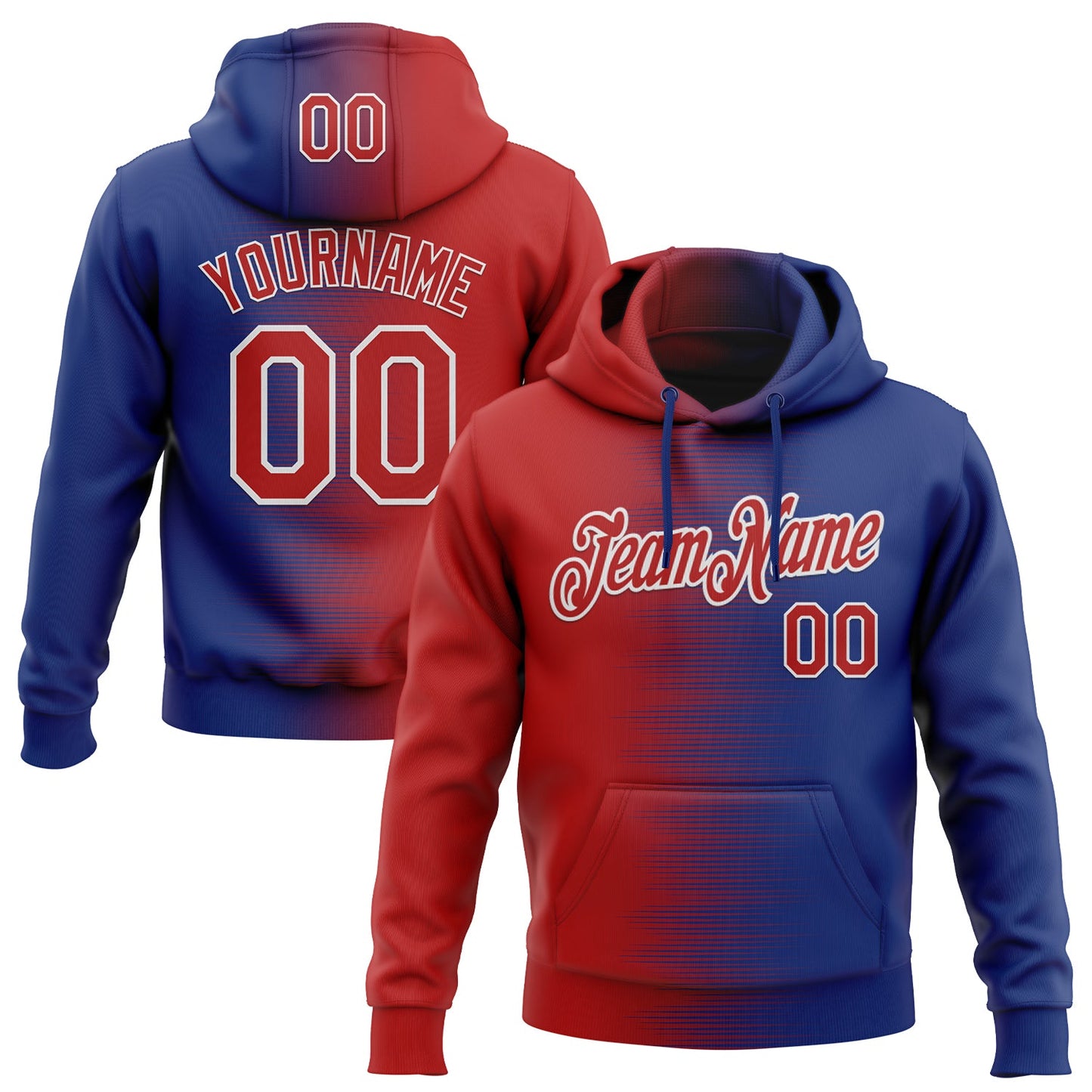 Custom Stitched Royal Red-White Gradient Line Sports Pullover Sweatshirt Hoodie - Main View