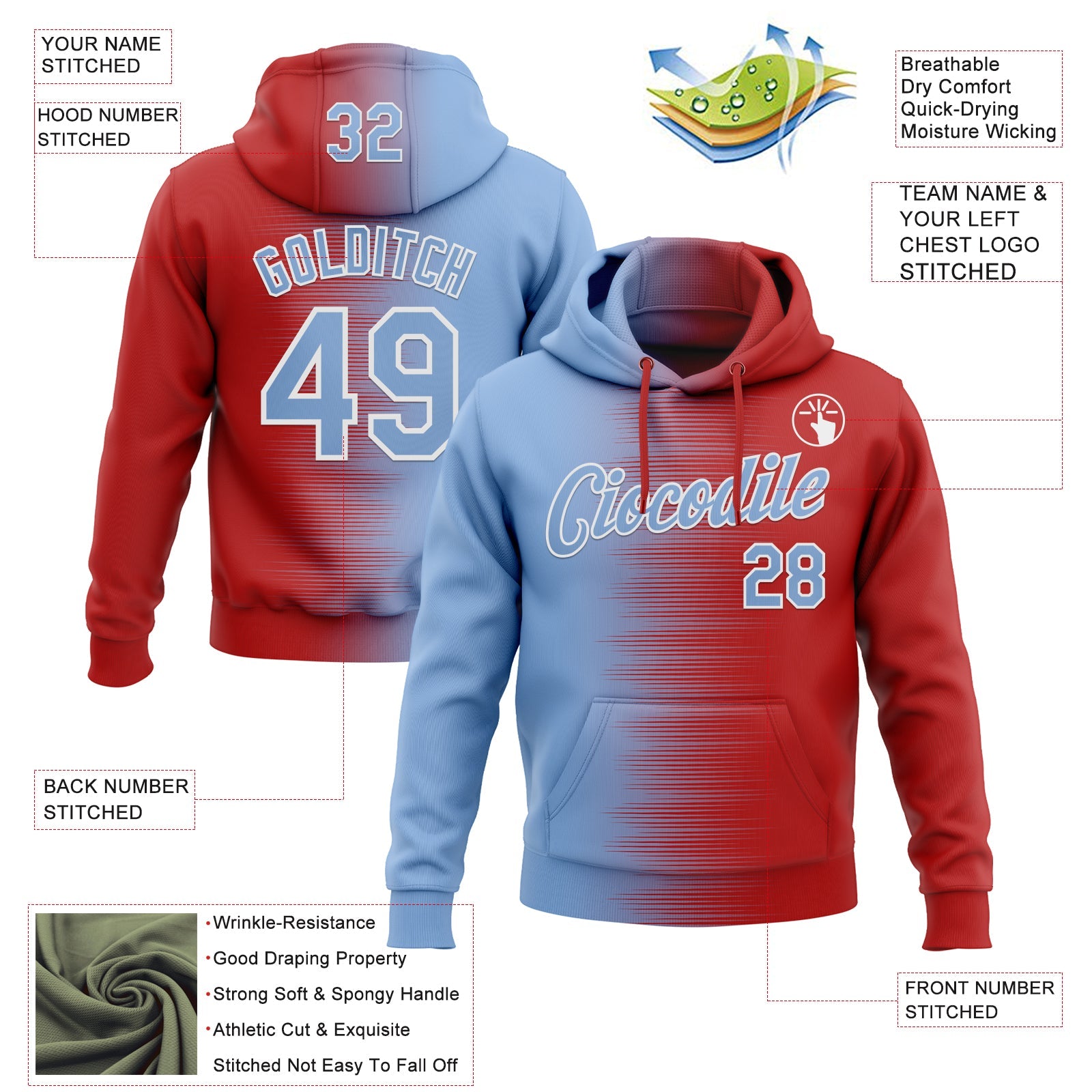 Custom Stitched Red Light Blue-White Gradient Line Sports Pullover Sweatshirt Hoodie view 4