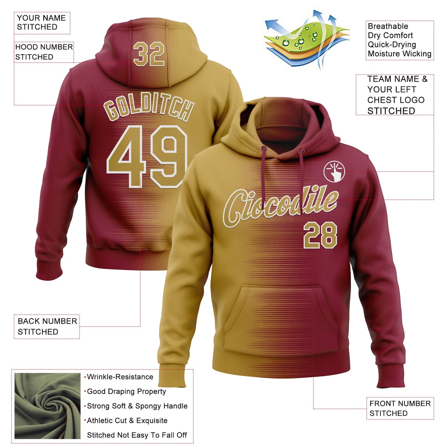 Custom Stitched Crimson Old Gold-White Gradient Line Sports Pullover Sweatshirt Hoodie view 4