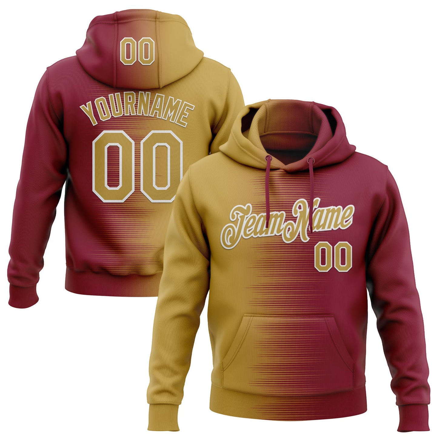 Custom Stitched Crimson Old Gold-White Gradient Line Sports Pullover Sweatshirt Hoodie - Main View