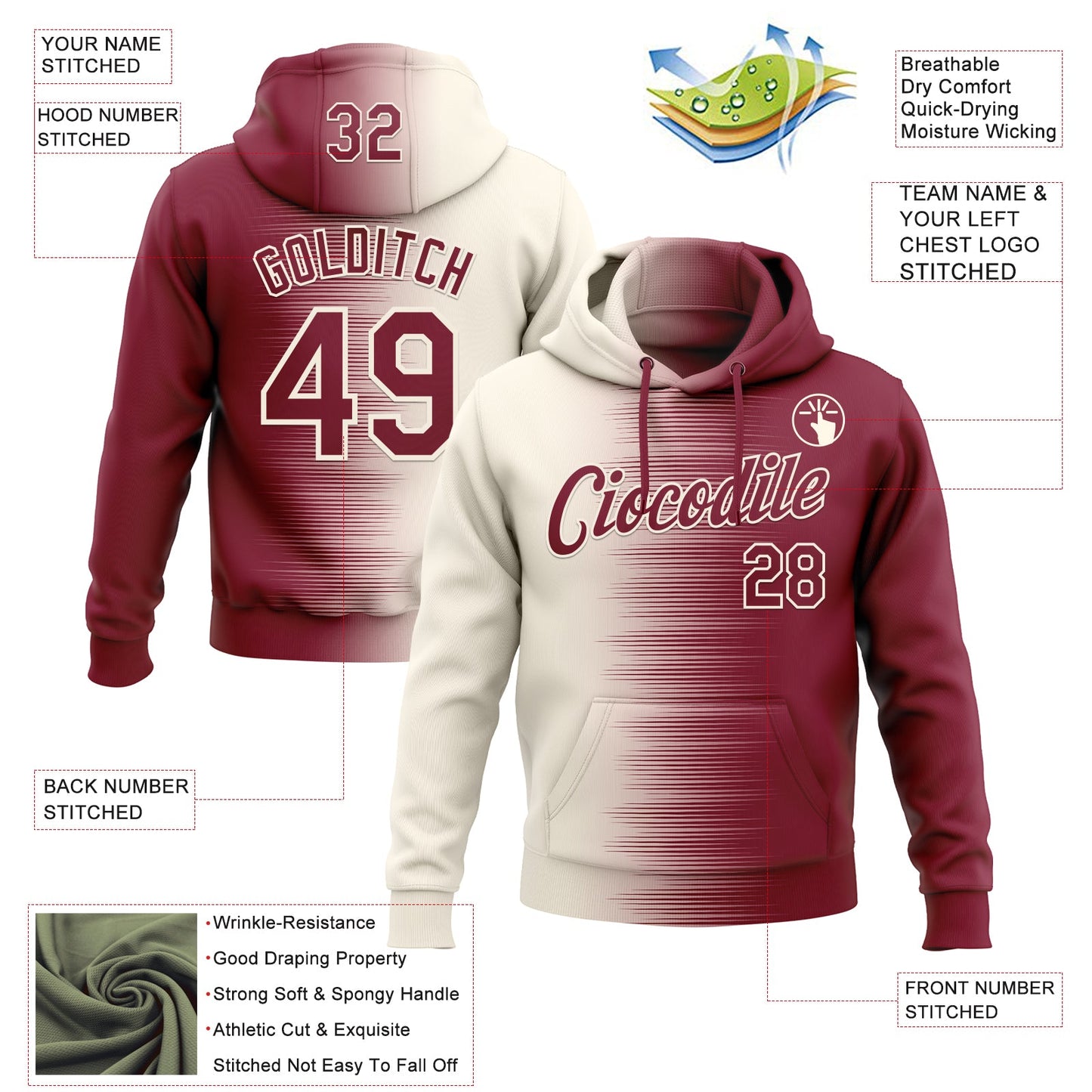 Custom Stitched Crimson Cream Gradient Line Sports Pullover Sweatshirt Hoodie view 4