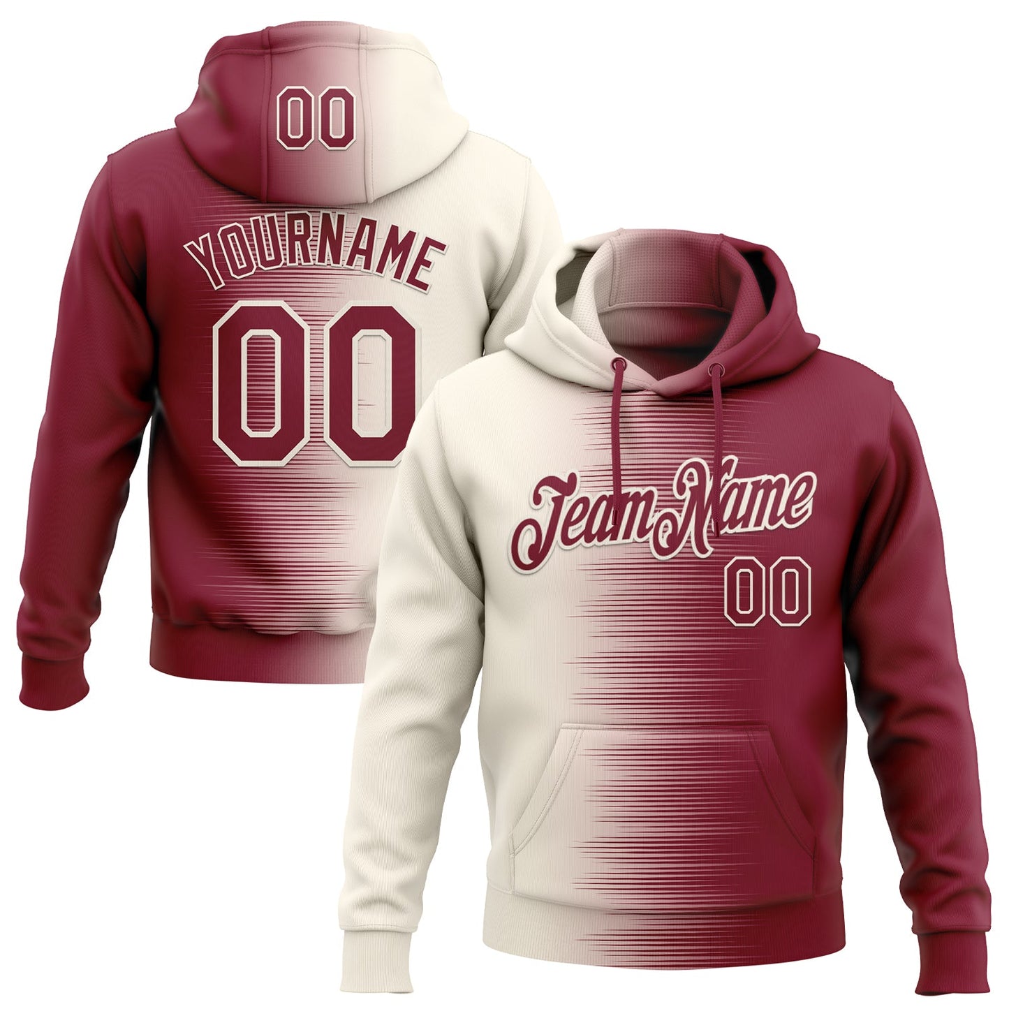 Custom Stitched Crimson Cream Gradient Line Sports Pullover Sweatshirt Hoodie - Main View