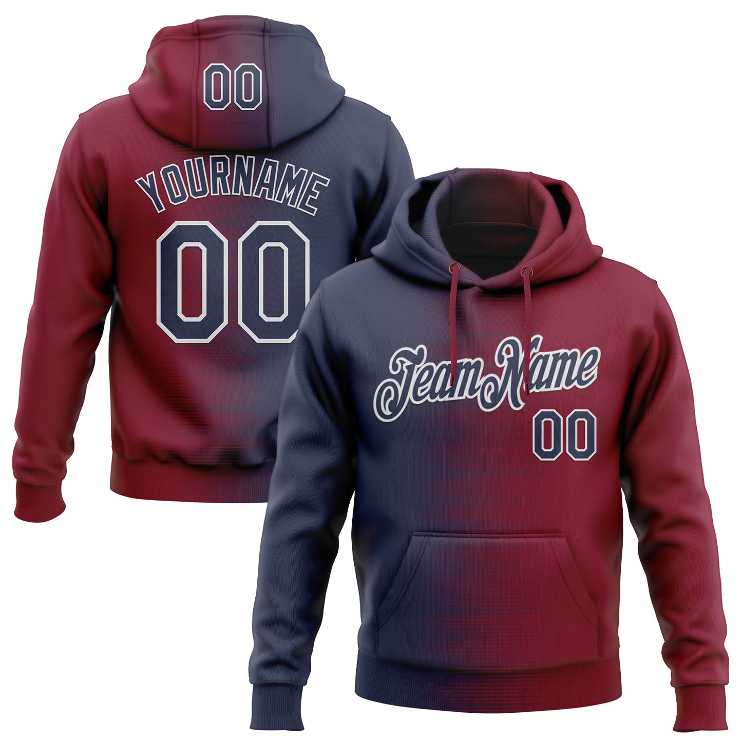 Custom Stitched Crimson Navy-White Gradient Line Sports Pullover Sweatshirt Hoodie - Main View